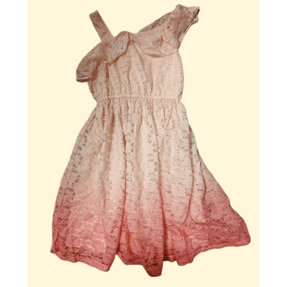Justice for Girls Size 7 Pink Ombre Lace One Shoulder Stretchy Dress